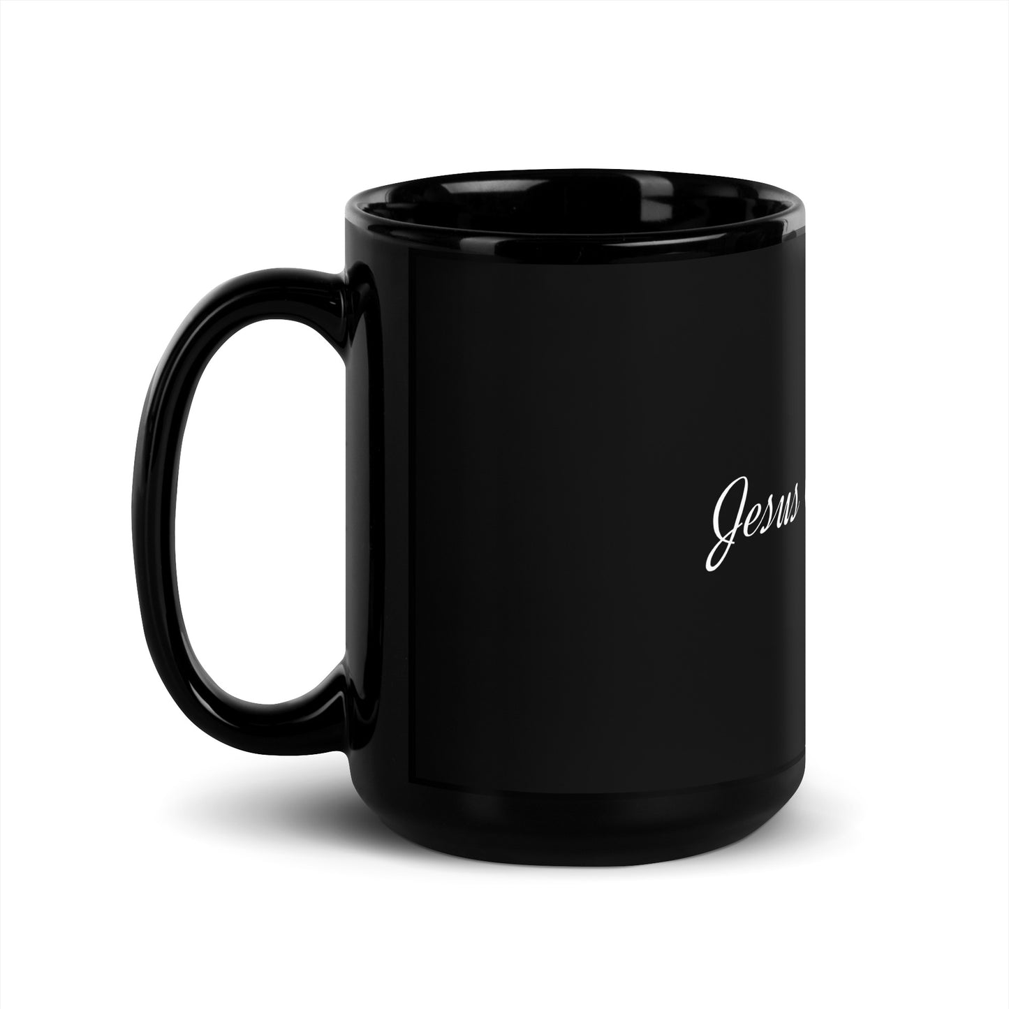 Jesus Our Saviour Black Glossy Mug