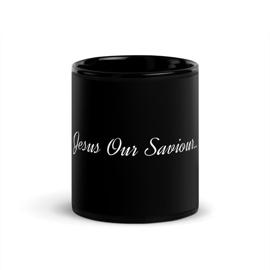 Jesus Our Saviour Black Glossy Mug