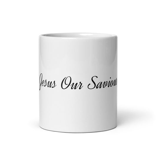 Jesus Our Saviour White glossy mug